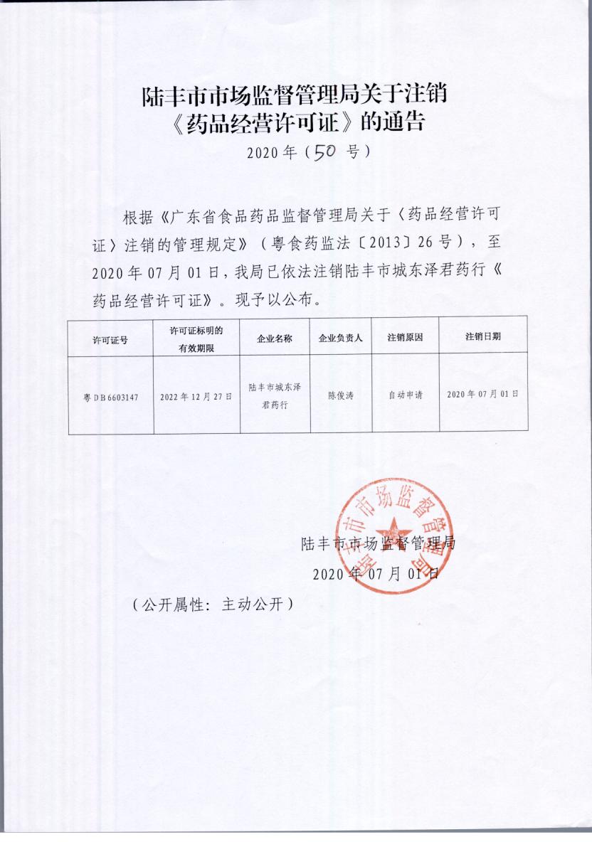 關(guān)于注銷《藥品經(jīng)營(yíng)許可證》的通告（2020年50號(hào)）.jpg